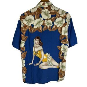 VTG Pierre Cardin Hawaiian Button Shirt Mens M Pinup Hula Girl Tropical Floral